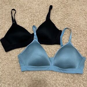 Pair of ThirdLove 24/7 bras in black and light blue. Wireless & comfy. Size 38B.